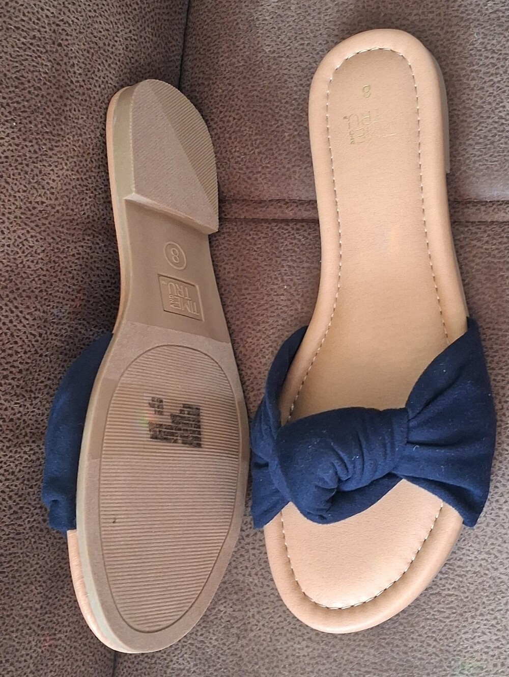Time and Tru Navy Knotted Slide Sandals Women's Size 8